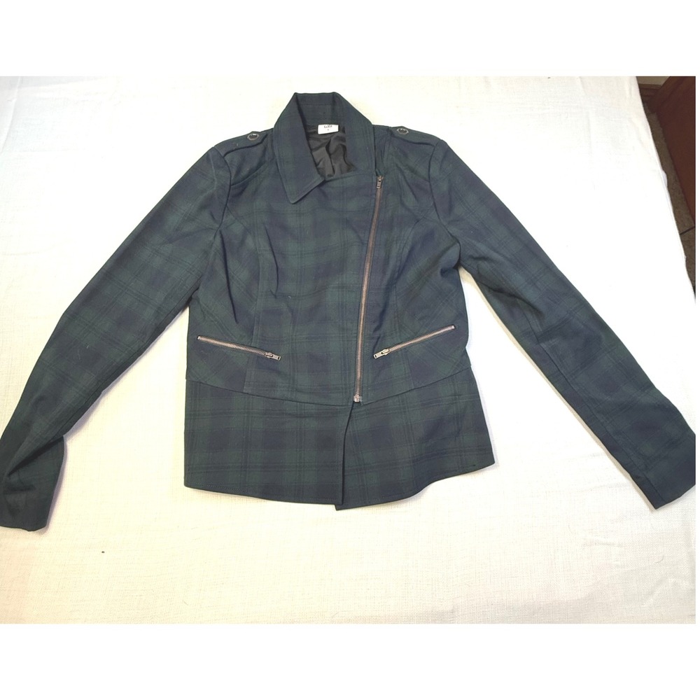 Cabi Plaid Moto Jacket Asymmetrical Zip Shoulder Detail‎ Women's Size 4